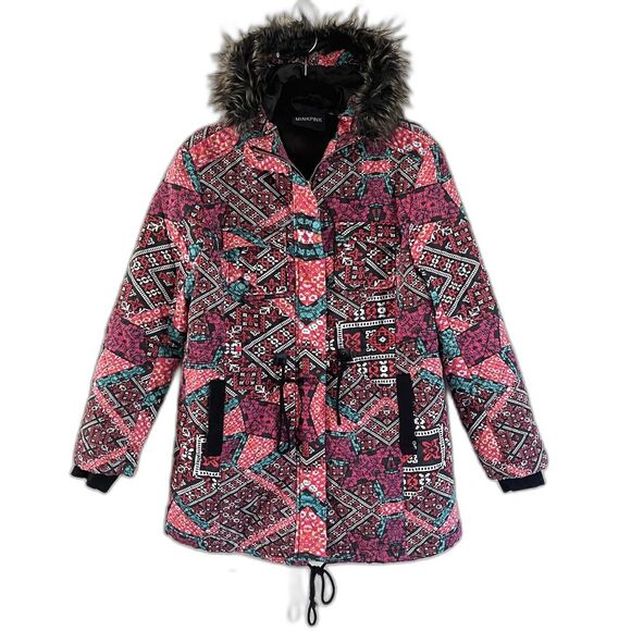 MINKPINK Colorful Quilted Jacket Size S Mid Length Coat Faux Fur Hooded Casual - Picture 2 of 15